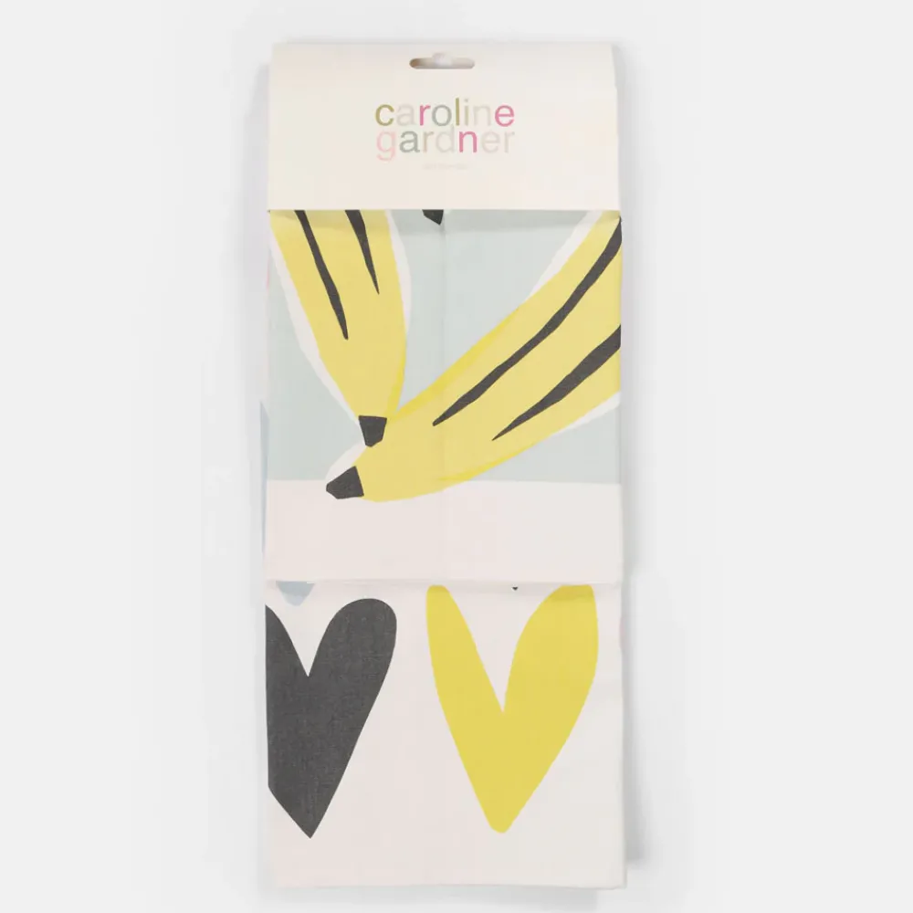 Banana/Multi Heart Tea Towel Set of 2>Caroline Gardner Shop