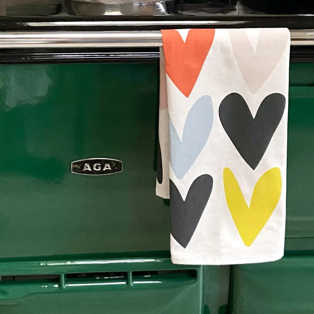 Banana/Multi Heart Tea Towel Set of 2>Caroline Gardner Shop