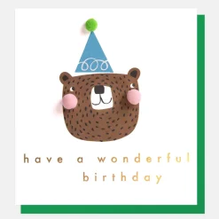 Bear In Party Hat Wonderful Birthday Card>Caroline Gardner Fashion
