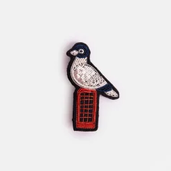 Bird on Phone Box Hand Embroidered Brooch>Caroline Gardner Best Sale