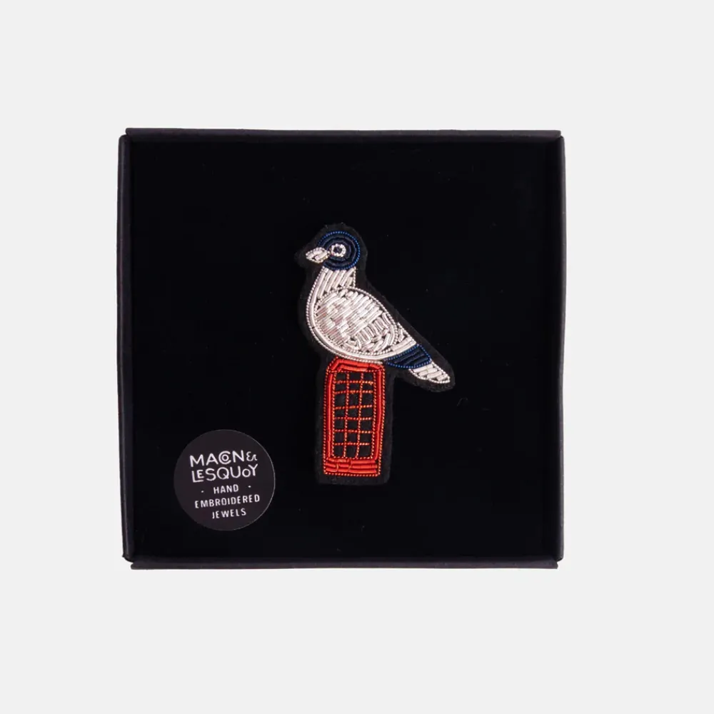 Bird on Phone Box Hand Embroidered Brooch>Caroline Gardner Best Sale
