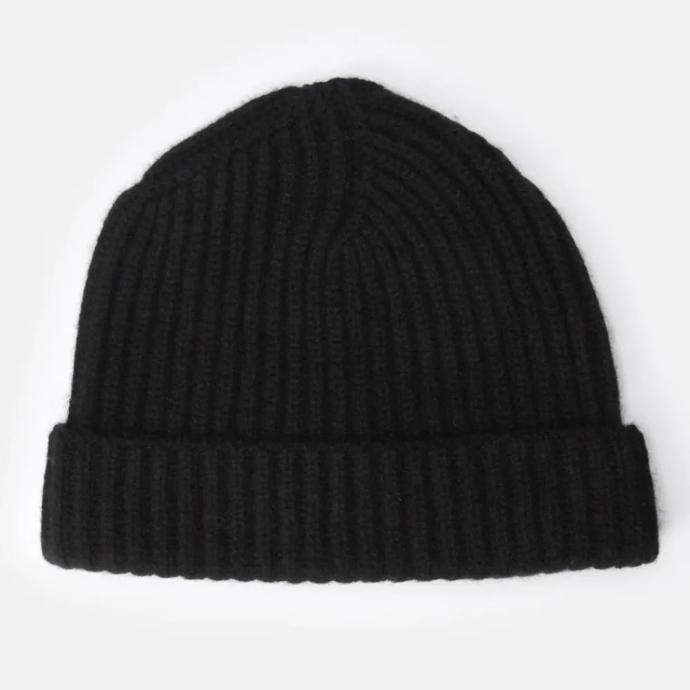 Black Cashmere Rib Beanie Hat>Caroline Gardner Shop