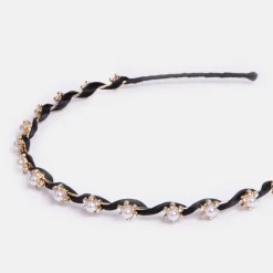 Black Daisy Pearl Crystal Headband>Caroline Gardner Fashion
