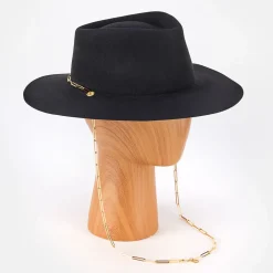 Black Gold Plated Chain Wool Fedora Hat>Caroline Gardner New
