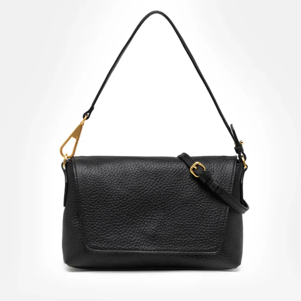 Black Leather Brooke Flap Bag>Caroline Gardner Fashion