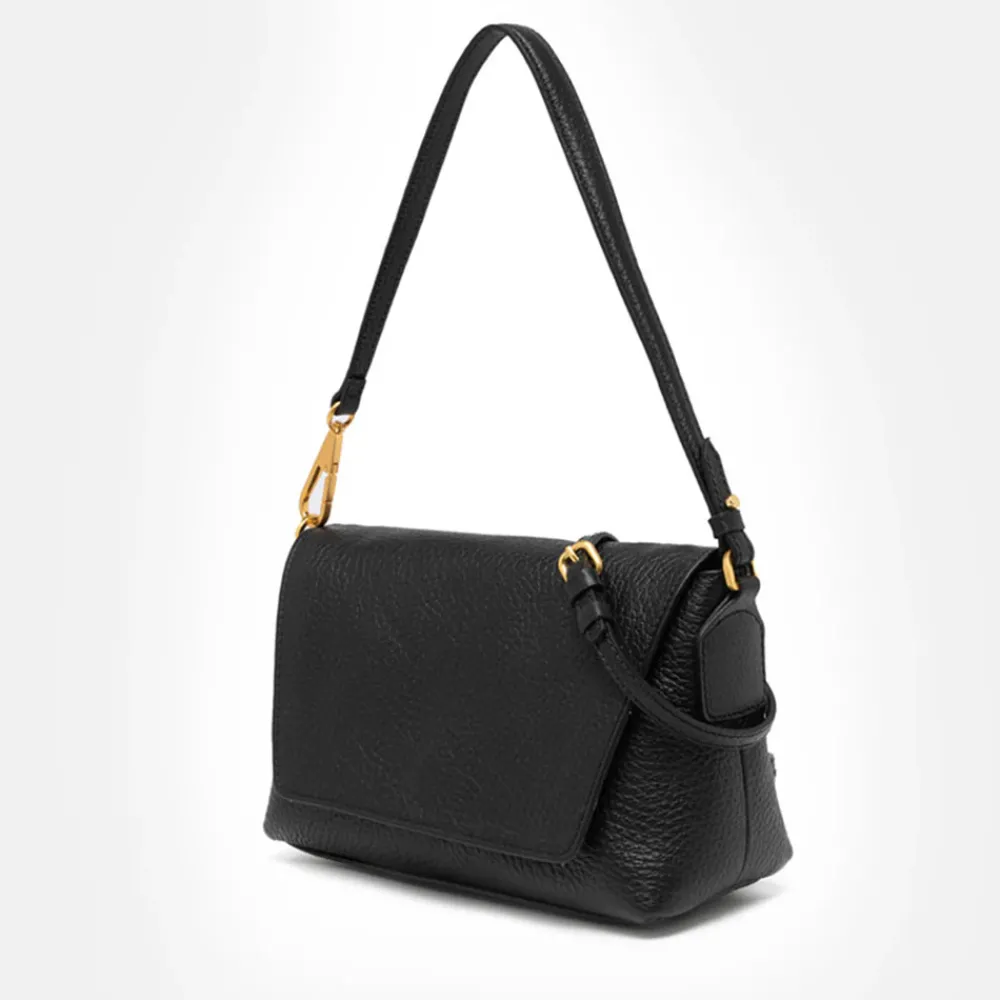 Black Leather Brooke Flap Bag>Caroline Gardner Fashion