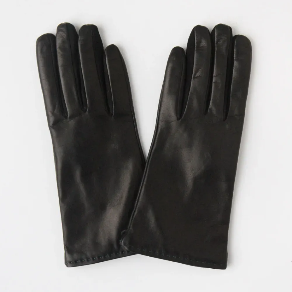 Black Leather Cashmere-Lined Gloves>Caroline Gardner Cheap