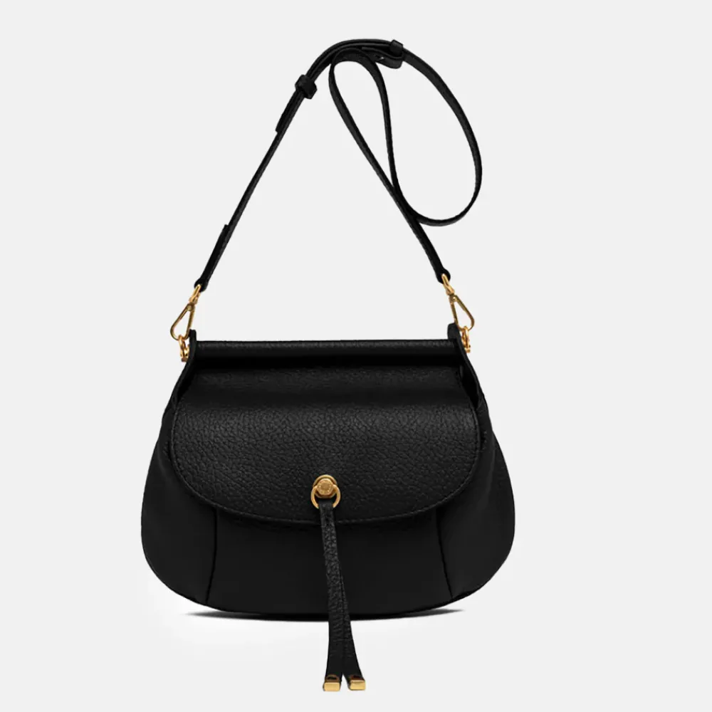Black Leather Pilar Shoulder Bag>Caroline Gardner Store