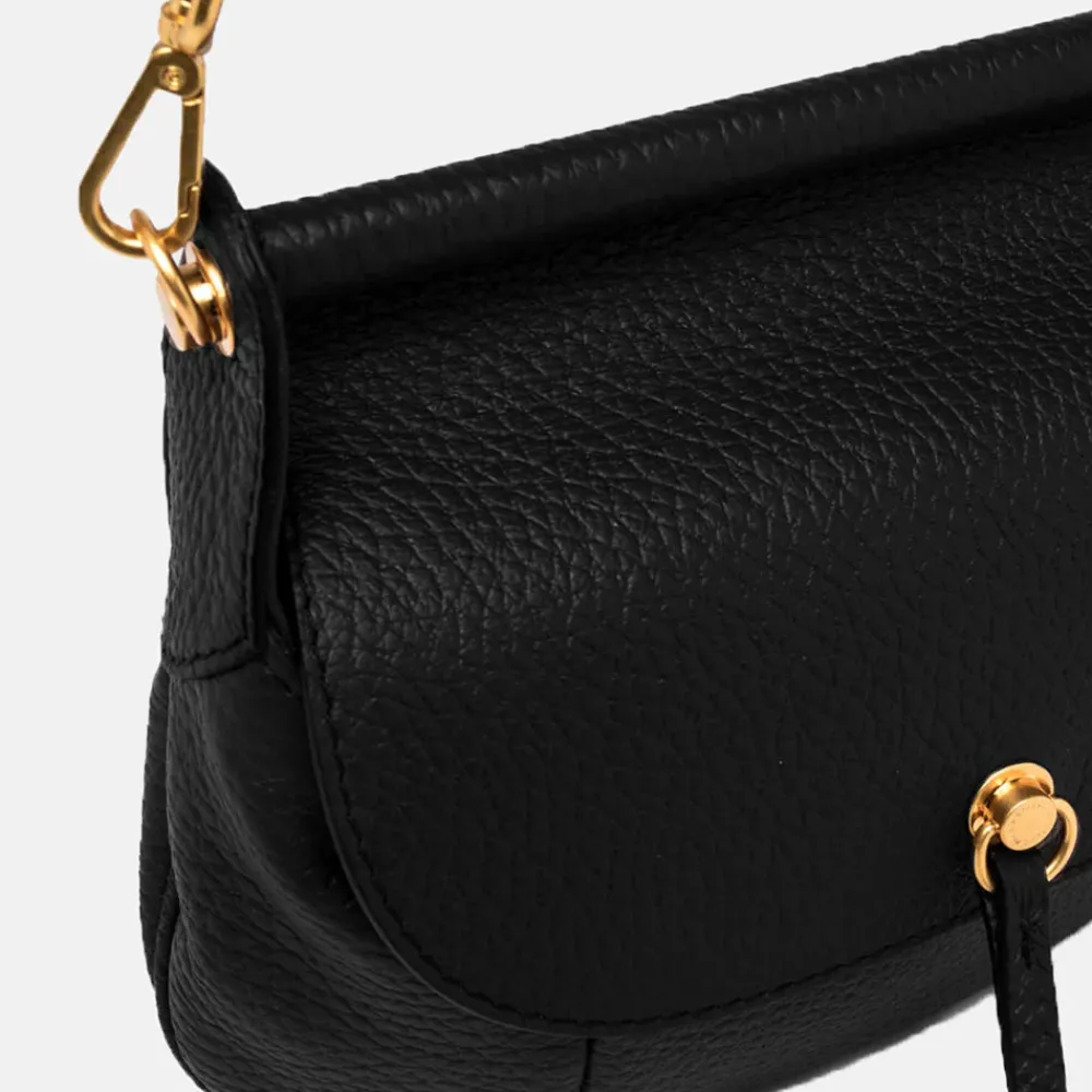 Black Leather Pilar Shoulder Bag>Caroline Gardner Store