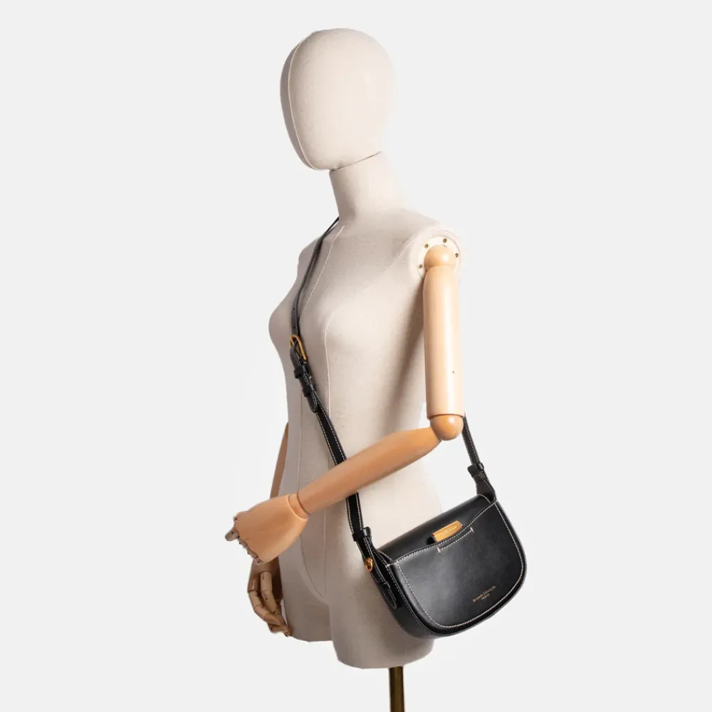 Black Leather Sandy Crossbody Bag>Caroline Gardner Fashion