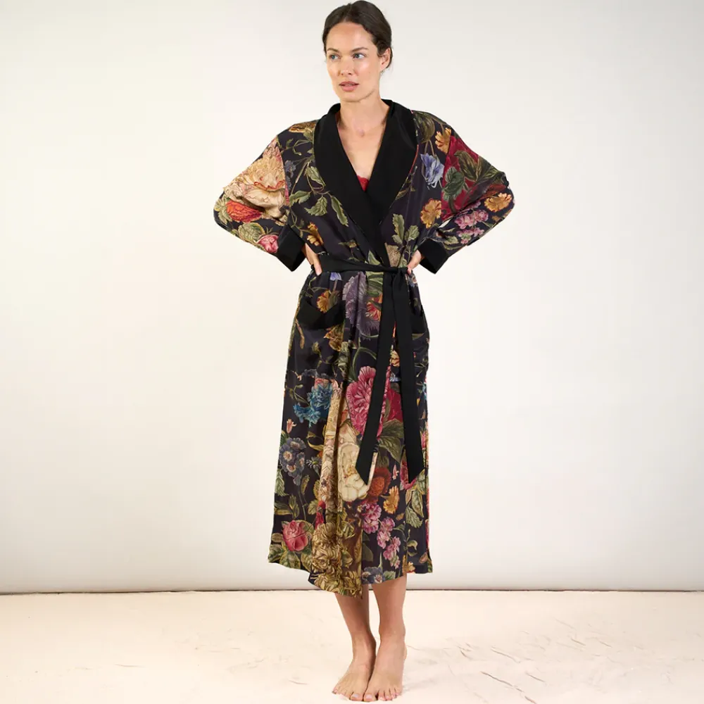 Black Primula Crepe Dressing Gown>Caroline Gardner Outlet