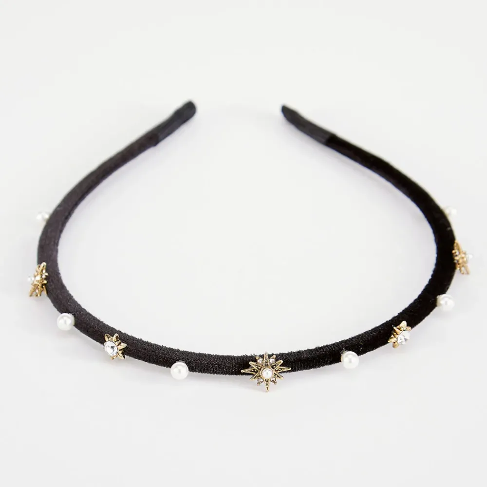 Black Velvet Jewel/Pearl Thin Headband>Caroline Gardner Shop