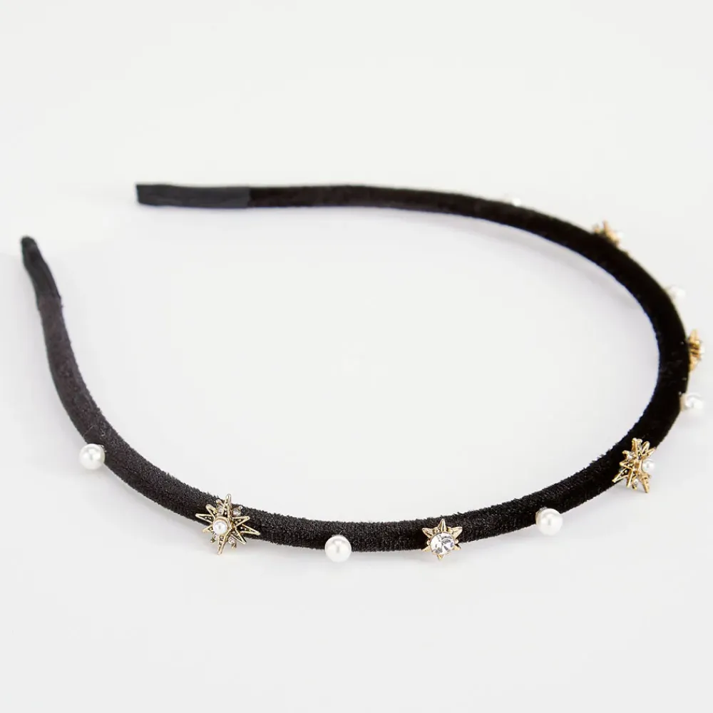 Black Velvet Jewel/Pearl Thin Headband>Caroline Gardner Shop