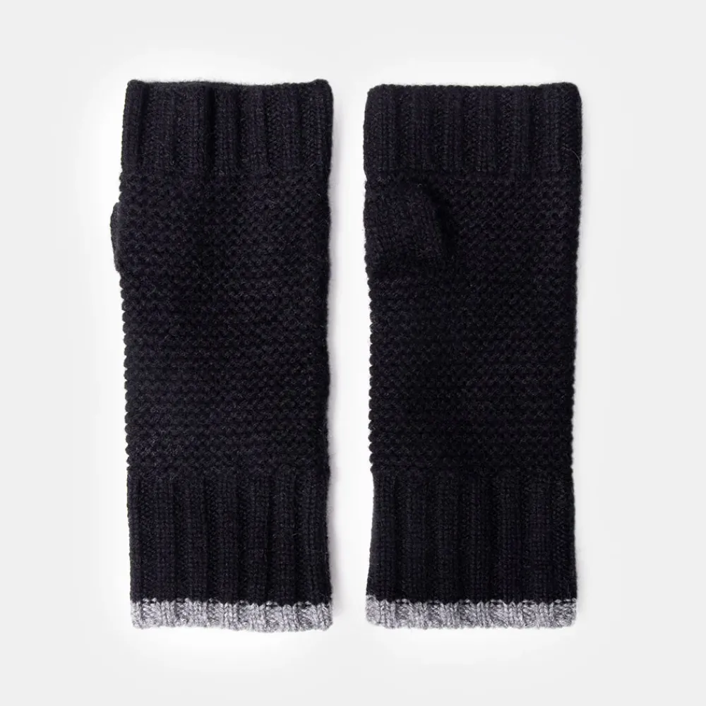 Black/Grey Cashmere Link Knit Wrist Warmers>Caroline Gardner New