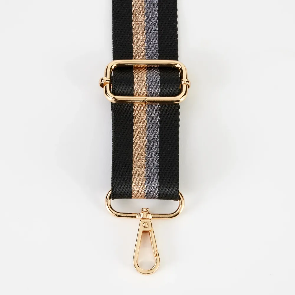 Black/Metallic Stripe Webbing Handbag Strap>Caroline Gardner Best