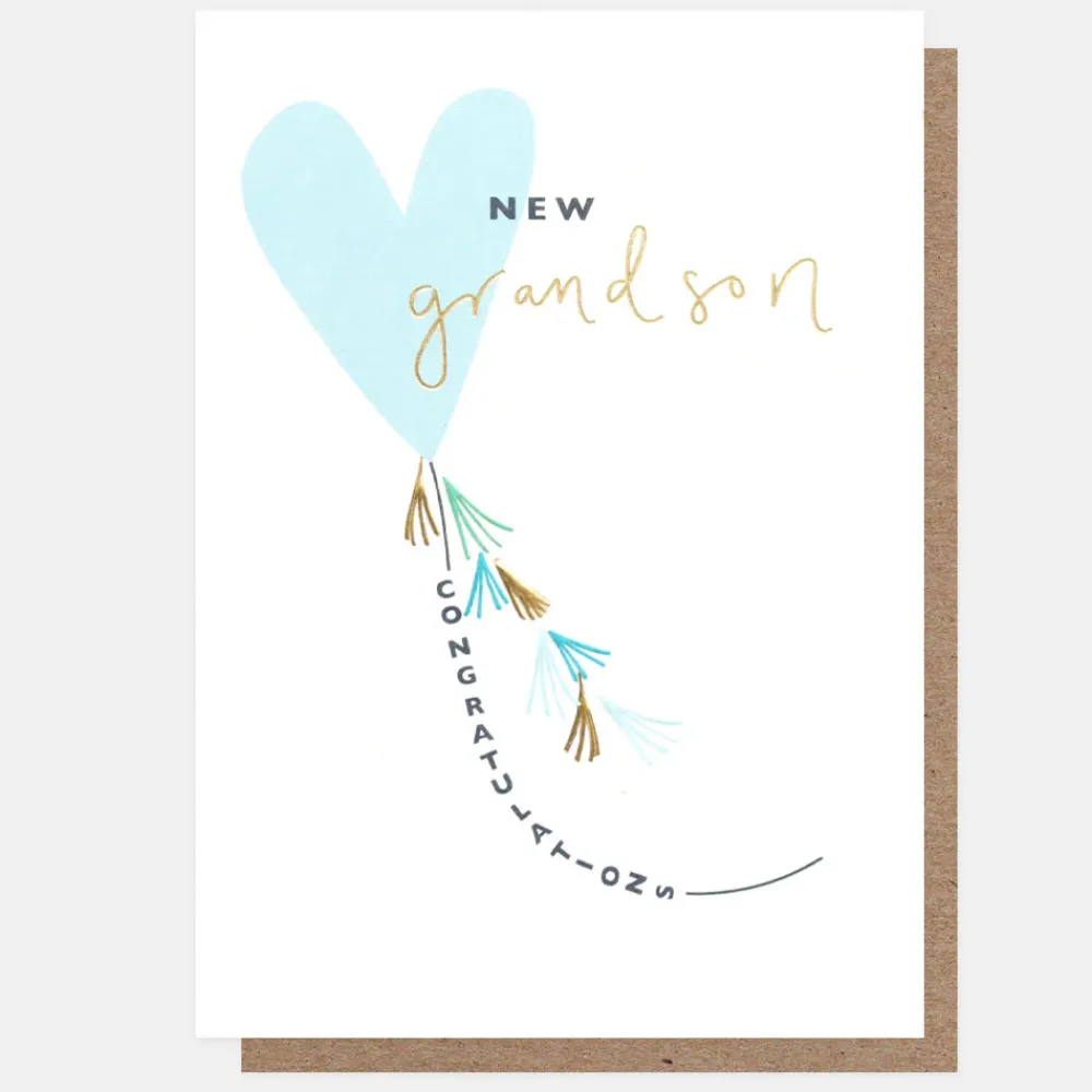 Blue Heart Balloon New Grandson Baby Card>Caroline Gardner Shop