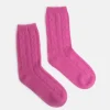 Bright Pink Cable Knit Cashmere Bed Socks>Caroline Gardner Clearance