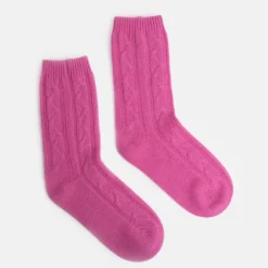 Bright Pink Cable Knit Cashmere Bed Socks>Caroline Gardner Clearance