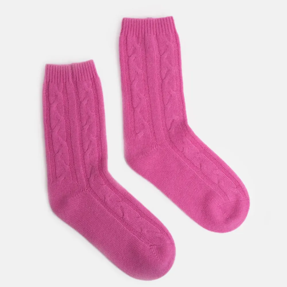 Bright Pink Cable Knit Cashmere Bed Socks>Caroline Gardner Clearance
