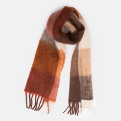Brown Check Ravenna Wool Mix Scarf>Caroline Gardner Fashion