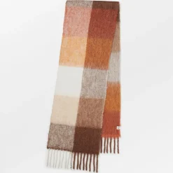 Brown Check Ravenna Wool Mix Scarf>Caroline Gardner Fashion