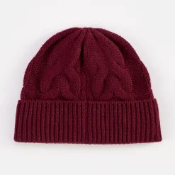 Burgundy Cashmere Cable Knit Beanie Hat>Caroline Gardner Hot