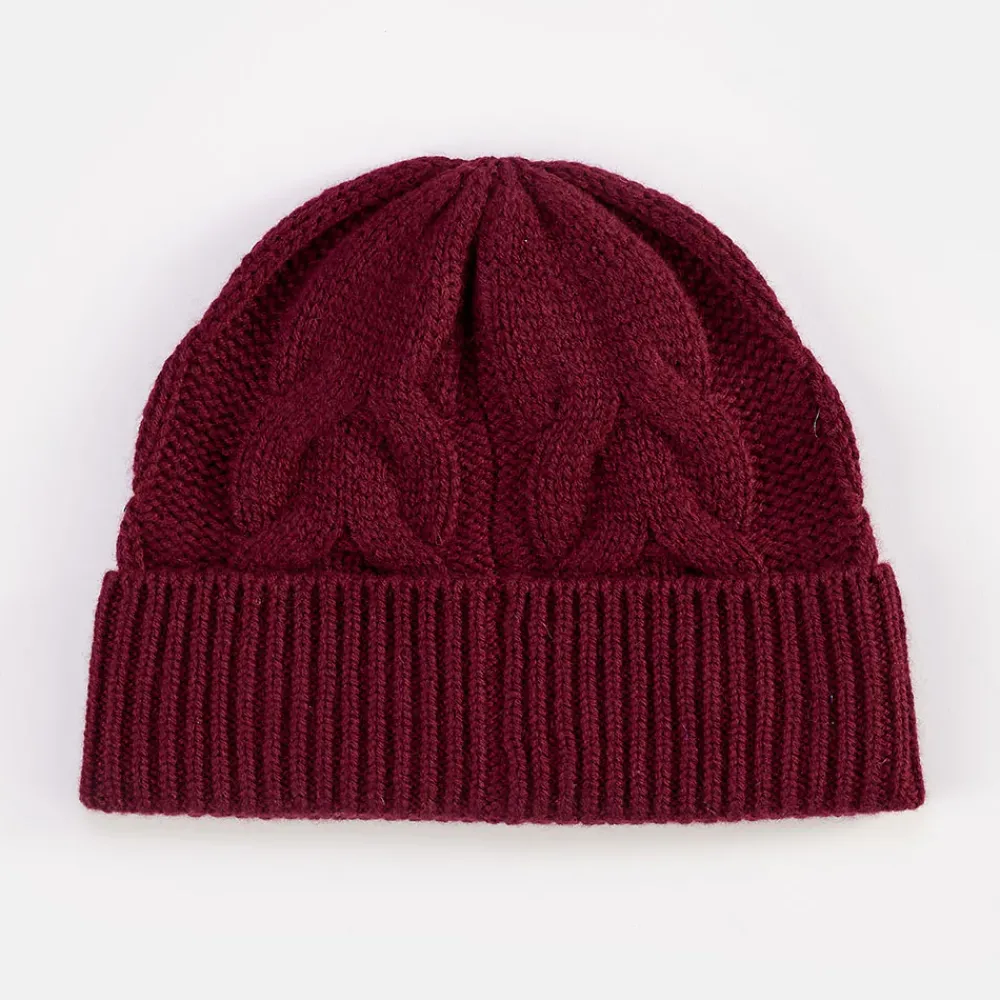 Burgundy Cashmere Cable Knit Beanie Hat>Caroline Gardner Hot