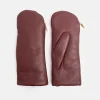Burgundy Fleece Lined Leather Zip Mittens>Caroline Gardner New