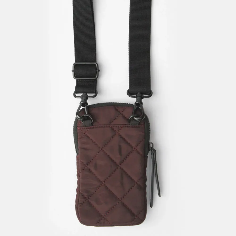 Burgundy Quilted Phone Pouch Bag>Caroline Gardner Shop