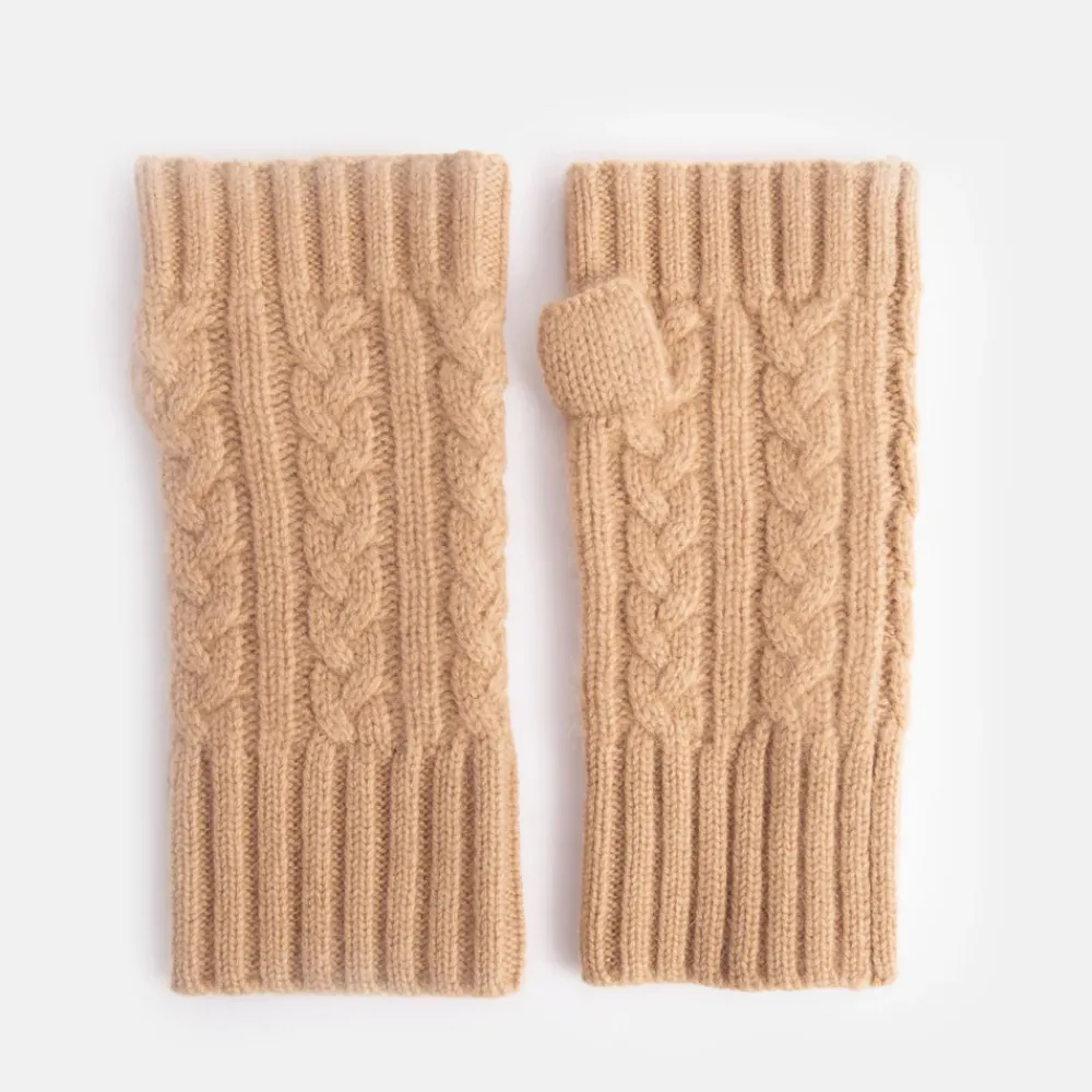 Camel Cashmere Cable Knit Wrist Warmers>Caroline Gardner Fashion