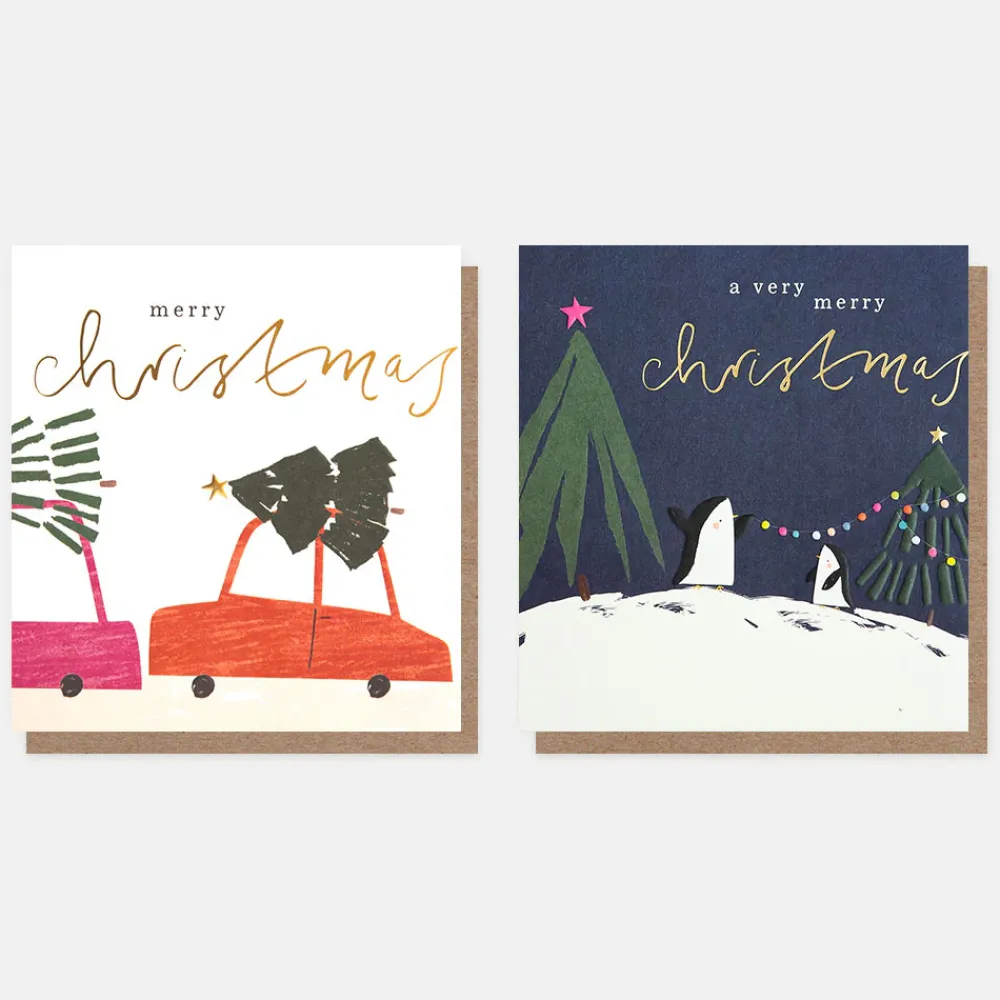 Car and Tree & Penguins Mixed Charity Christmas Cards Pack of 8>Caroline Gardner Outlet