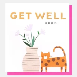 Cat & Flowers In Vase Get well Soon Card>Caroline Gardner Hot