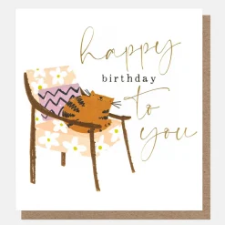 Cat On A Chair Happy Birthday Card>Caroline Gardner Shop