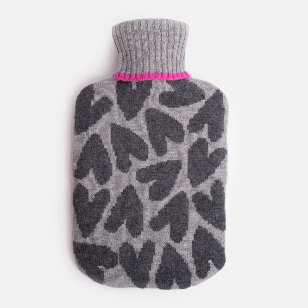 Charcoal Hearts Merino Hot Water Bottle>Caroline Gardner Outlet