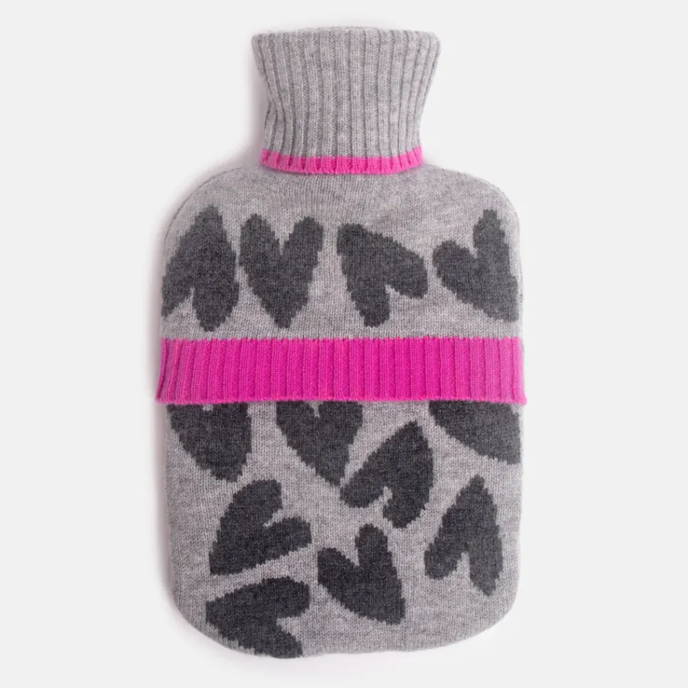 Charcoal Hearts Merino Hot Water Bottle>Caroline Gardner Outlet
