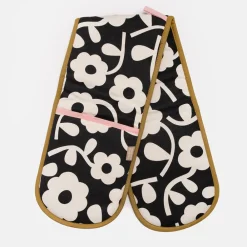 Charcoal Mono Floral Double Oven Glove>Caroline Gardner Store