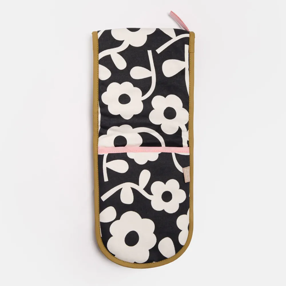 Charcoal Mono Floral Double Oven Glove>Caroline Gardner Store