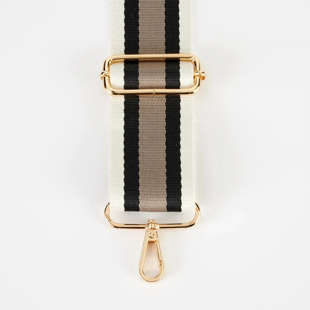 Cream/Black/Putty Stripe Webbing Handbag Strap>Caroline Gardner Store