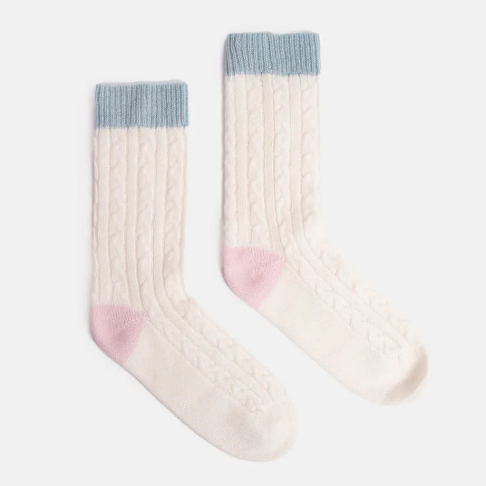 Cream/Blue/Pink Cable Knit Cashmere Bed Socks>Caroline Gardner Best Sale