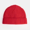 Crimson Red Cashmere Rib Beanie Hat>Caroline Gardner New