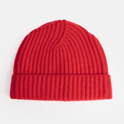 Crimson Red Cashmere Rib Beanie Hat>Caroline Gardner New