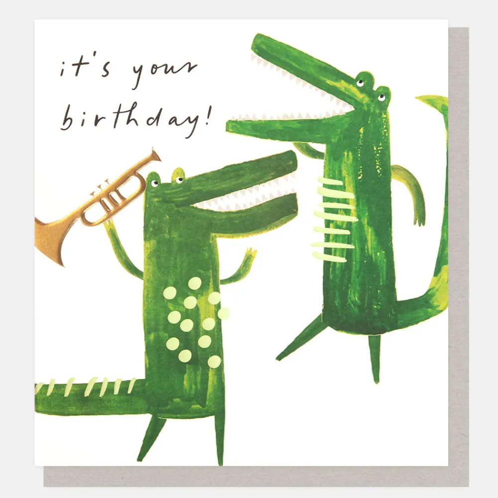 Crocodiles With Trumpet Birthday Card>Caroline Gardner Best