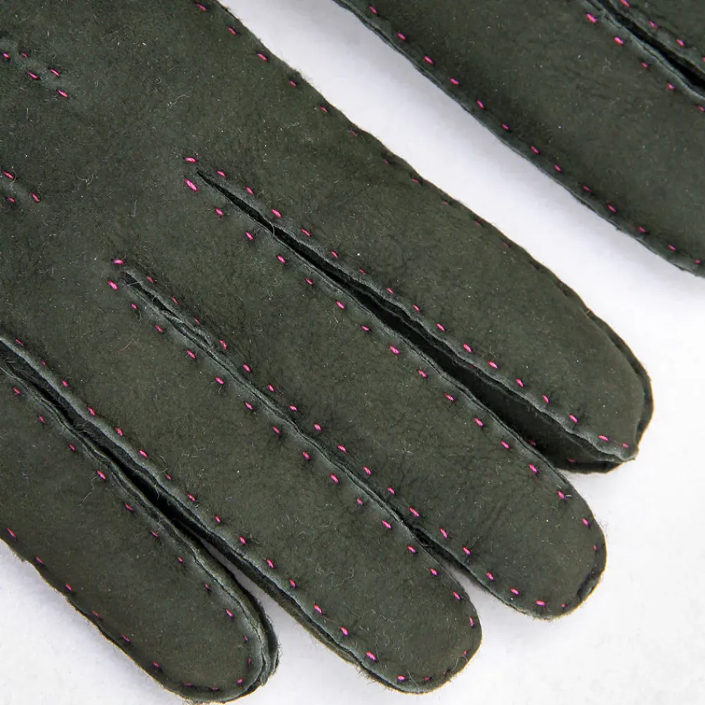 Dark Green Shearling Gloves>Caroline Gardner New