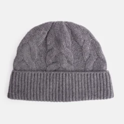 Dark Grey Cashmere Cable Knit Beanie Hat>Caroline Gardner Hot