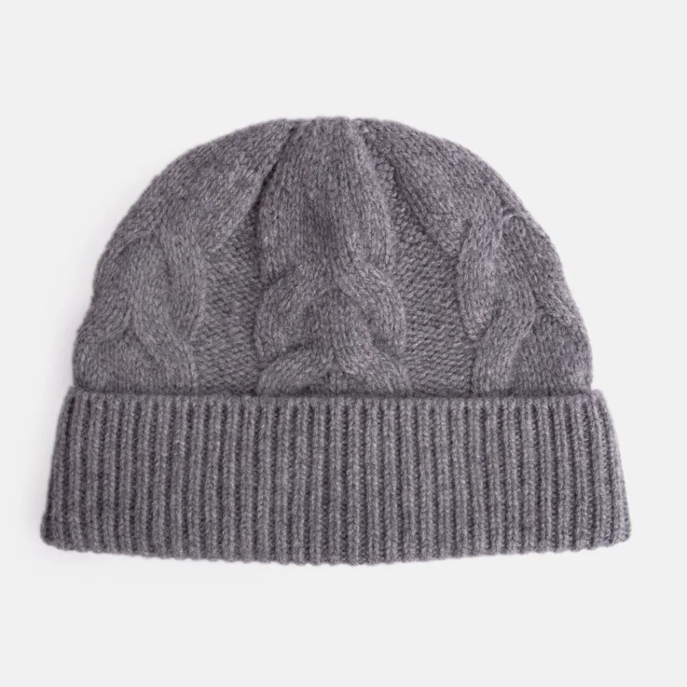 Dark Grey Cashmere Cable Knit Beanie Hat>Caroline Gardner Hot