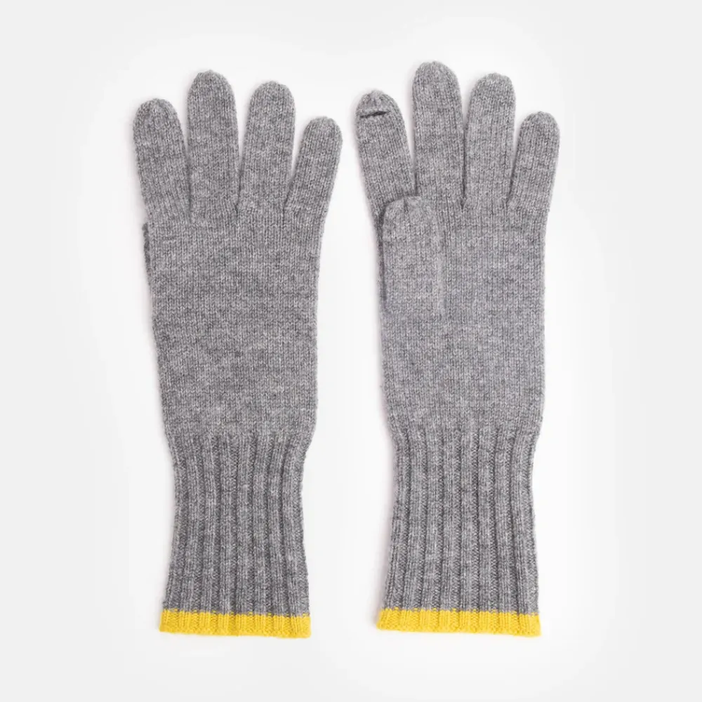 Dark Grey/Yellow Cashmere Gloves>Caroline Gardner Hot