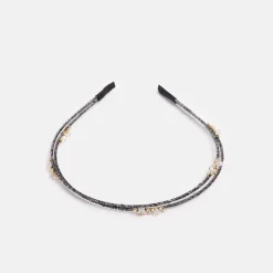 Dark Silver Double Thin Crystal Headband>Caroline Gardner Online