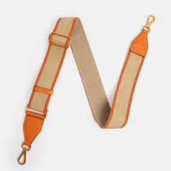Flame Orange Leather Woven Straw Bag Strap>Caroline Gardner New