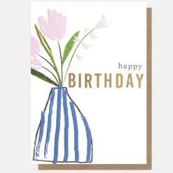 Flowers In Stripy Vase Birthday Card>Caroline Gardner Sale