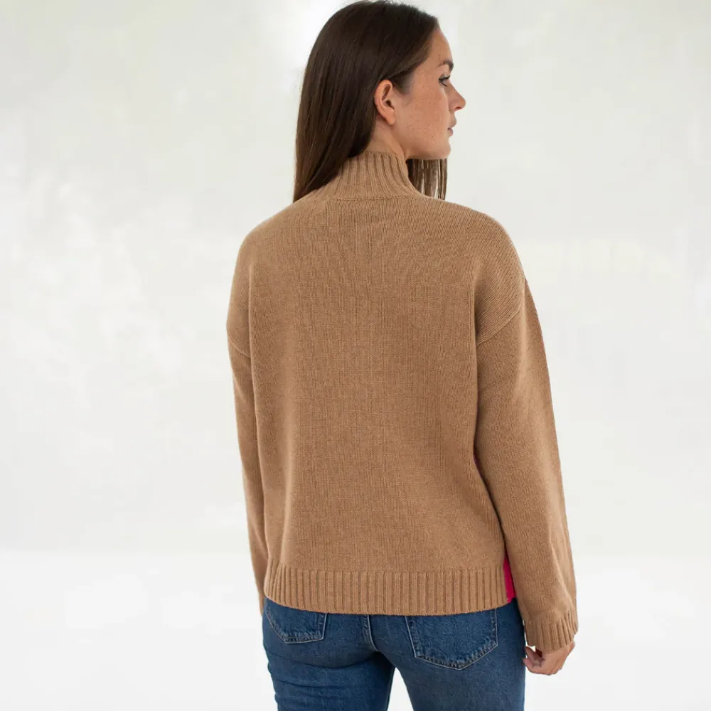 Fudge/Pink Merino & Cashmere Jumper>Caroline Gardner Hot